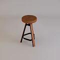 Bar Stool With Round Wooden Seat And Black Metal Legs Modern Stylish Design