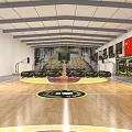 Basketball Gym Interior With Chinese National Flag Display Boards And Seats