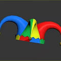 Colorful Jester Hat With Multi Colored Points And Golden Bells On Dark Background