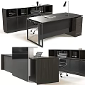 Modern Office Desk With Glass Top Black Frame And Wooden Filing Cabinet