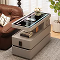 Gray Modern Coffee Table with Glass Top Layered Storage Flower Vase and Green Plant