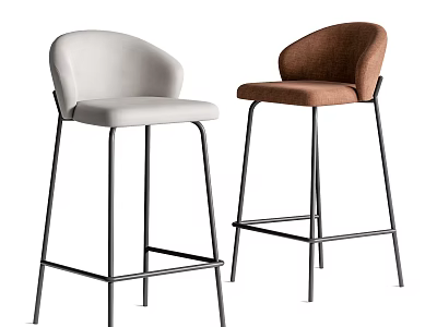 Modern Bar Stools With White And Brown Upholstery Curved Backrest And Metal Legs 3d model