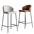 Modern Bar Stools With White And Brown Upholstery Curved Backrest And Metal Legs