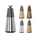 Cone Shaped Decorative Ornament Set With Metallic Striped Design In Silver Gold And Cream