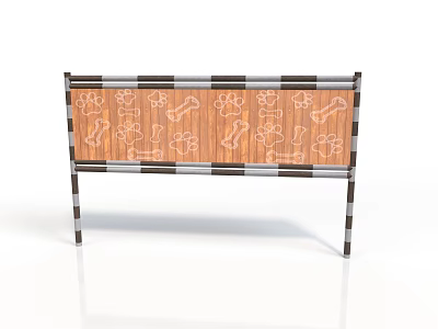 Stylish Wooden Bench With Paw And Bone Patterns On Decorative Metal Frame 3d model