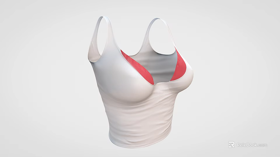 Stylish Modern Women's White Crop Tank Top With Red Accent Design 3d model 