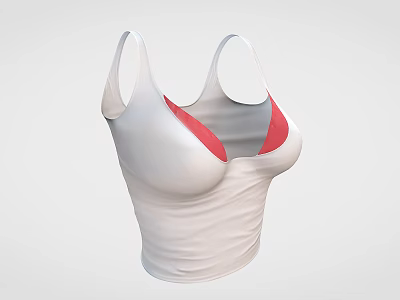 Stylish Modern Women's White Crop Tank Top With Red Accent Design 3d model