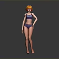 Game and Movie 3D Character Model With Orange Hair Purple Sports Bra Shorts Standing Pose