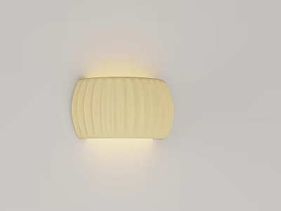 Cream Colored Ribbed Wall Lamp With Soft Glow Mounted On White Wall 3d model