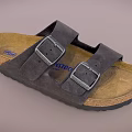 Gray Suede Sandals With Two Buckle Straps Cork Sole And Comfortable Design