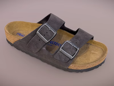 Gray Suede Sandals With Two Buckle Straps Cork Sole And Comfortable Design 3d model Gray Suede Sandals With Two Buckle Straps Cork Sole And Comfortable Design 3d model
