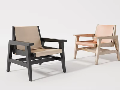 Modern Leisure Chairs Featuring Black Frame Beige Cushion And Light Wood Blush Seat Design 3d model