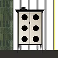 Elegant Modern Entryway Console Cabinet With White Panel And Metallic Circular Decor