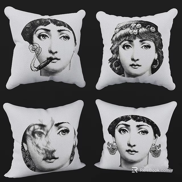 Artistic Black and White Pillows With Female Portrait Designs For Home Decor 3d model 