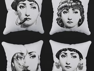 Artistic Black and White Pillows With Female Portrait Designs For Home Decor 3d model