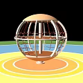 Outdoor Playground Equipment Orange Spherical Metal Frame Structure With Colorful Circular Ground In Park