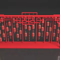 Interactive Zone With Red Chinese Lattice Frame And Hanging Lanterns Decor 3d model