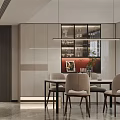 Modern Living Dining Room Interior With Beige Sofa Brown Cushions Crystal Chandelier Gray Rug