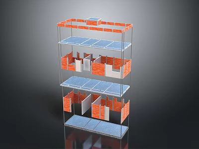 Multi Layer Display Equipment With Transparent Frame Orange White Components And Blue Platforms 3d model