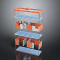 Multi Layer Display Equipment With Transparent Frame Orange White Components And Blue Platforms