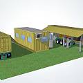 Industrial Equipment With Yellow Container Like Modules And Blue Mechanical Components