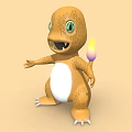 Cute Reptile Cartoon Character With Orange Body White Belly Green Eyes And Flame On Tail