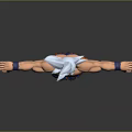 3D Anime Character Model With Silver Hair Muscular Body Torn Orange Pants And Outstretched Arms