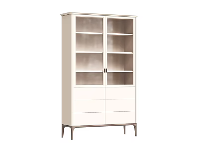 Modern White Display Cabinet With Glass Doors Storage Shelves And Drawers 3d model