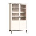Modern White Display Cabinet With Glass Doors Storage Shelves And Drawers