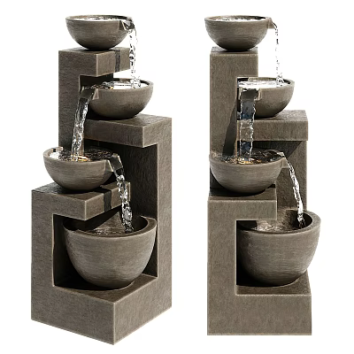 Decorative Tiered Stone Garden Ornament With Vertical Stacked Bowl Water Feature 3d model