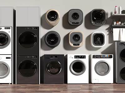 Various Modern Washing Machines Featuring Different Colors And Designs On 3d model