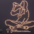 Neon Light Combination Featuring Girl And Dog Sitting With Soft Warm Glow