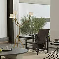Modern Living Room With Curved Sofa Fireplace And Bookshelf