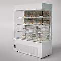 White Display Refrigerator with Transparent Glass Door and Multiple Shelves for Cakes