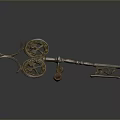 Vintage Bronze Key Shaped Sculpture With Decorative Gears And Intricate Details