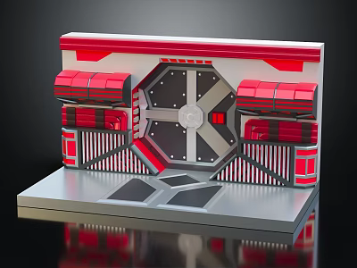 Futuristic Red And White Architectural Structure With Circular Central Design And Platform Base 3d model