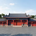 Ancient Chinese Architecture With Traditional Grey Tile Roof Red Wooden Doors And Ornate Eaves