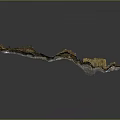 Elongated 3D Terrain Model With Green Yellow Undulating Surface And Coastal Features