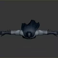 Batman Character in Blue Gray Costume With Yellow Belt Cape and Mask Standing Arms Outstretched