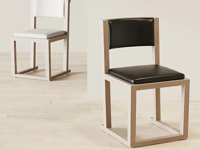 Two Modern Accent Chairs With Leather And Light Colored Seats Wooden Frame 3d model