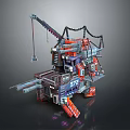 Futuristic Urban Landscape With Mechanical Crane Red Gray Structure And Purple Lights