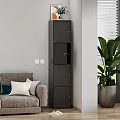 Modern Gray Entryway Cabinet Sideboard In Living Room With Decorative Painting Small Plant And Sofa