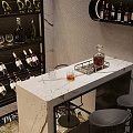 Modern Wine Cellar Interior With Shelves Bottles Glasses Marble Bar Stools 3d model