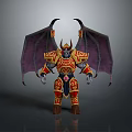 Fantasy Demon Character In Ornate Golden Red Armor With Horns And Wings