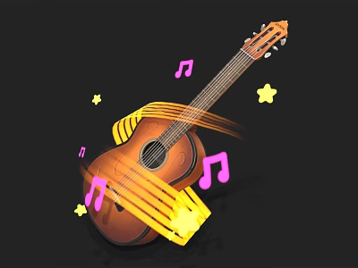 Vibrant Musical Instruments Art Supplies With Acoustic Guitar Music Notes And Stars 3d model