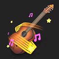 Vibrant Musical Instruments Art Supplies With Acoustic Guitar Music Notes And Stars