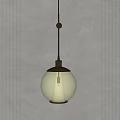 Gold Metal Round Glass Pendant Light Against Vertical Striped Light Wall