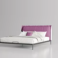 Modern Double Bed With Purple Headboard Black Metal Frame White Sheets And Pillows 3d model