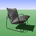 Modern Gray Fabric Lounge Chair With Black Metal Frame Cushion And Side Pocket Design