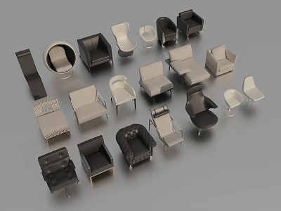 Various Single Chairs With Modern Design And Different Styles For Home 3d model